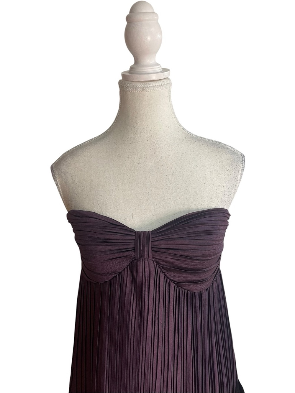 Lulus Whimsical Beauty Satin Pleated Plisse Strapless Maxi Dress Dark Purple - Picture 2 of 16